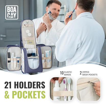 BOACAY Hanging Travel Toiletry Bag for Women and Men, Makeup Bag, Bathroom & Shower Organizer Kit for Accessories, Cosmetics, Travel Essentials