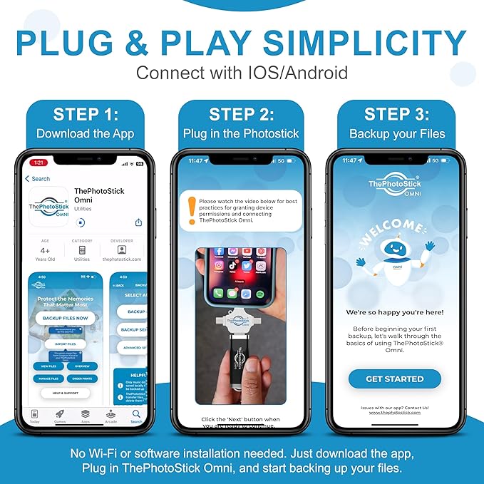 ThePhotoStick® Omni 128GB (2 Pack) - Photo & Video Backup and Transfer | Digital File Organizer | USB & Multiport Connection for Phones, Tablets and Computers | Portable Memory | External Storage