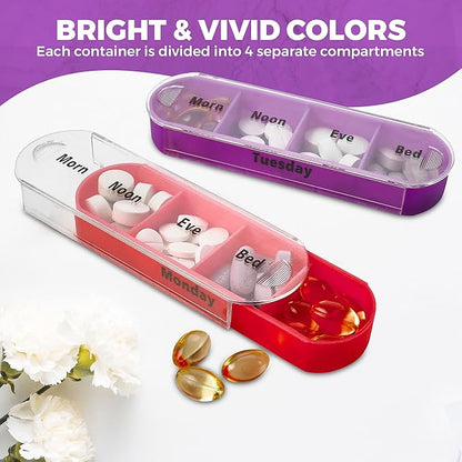 V-Grip Pill Splitter - Stackable Pill Organizer with 4 Daily Compartments, Medicine, Vitamin Organizer with AM/PM Boxes