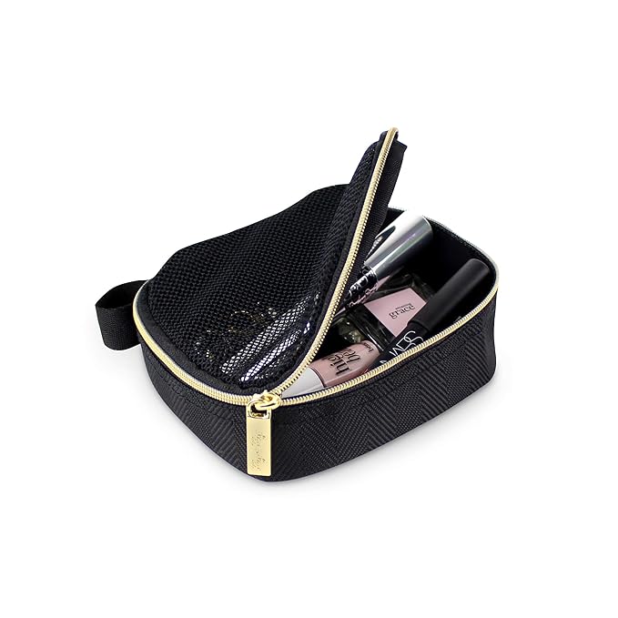 Itzy Ritzy Packing Cubes For Travel – Set of 3 Packing Cubes or Travel Organizers; Each Cube Features a Mesh Top, Double Zippers and a Fabric Handle (Black with Gold Hardware)