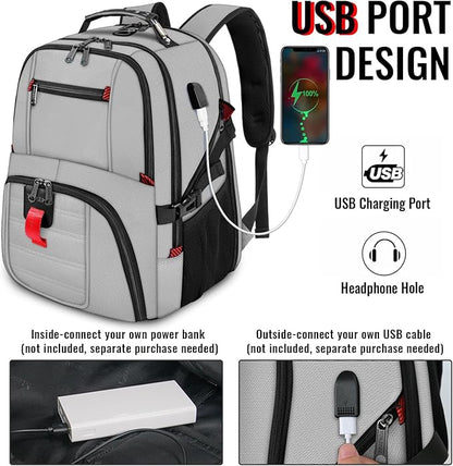 YOREPEK Travel Backpack, Extra Large 50L Laptop Backpacks for Men Women, Water Resistant College Backpack Airline Approved Business Work Bag with USB Charging Port Fits 17 Inch Computers, Light Grey