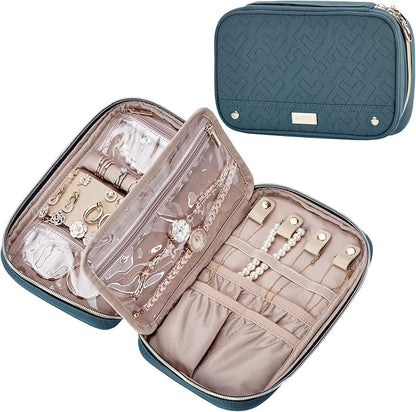 NISHEL Travel Jewelry Case, Holiday Organizer for Necklaces, Earrings, Rings, Bracelets, Watch, Lake-Blue
