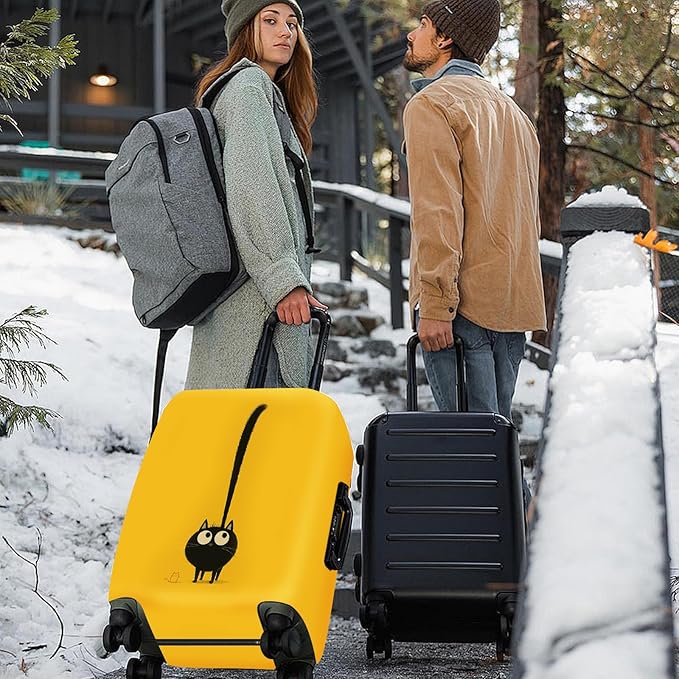 ANNA QUEEN Cute Black Cat Luggage Cover, Whimsical Cat Design with Long Tail, Stretchable, Washable Travel Protector for 24-26 Inch Luggage