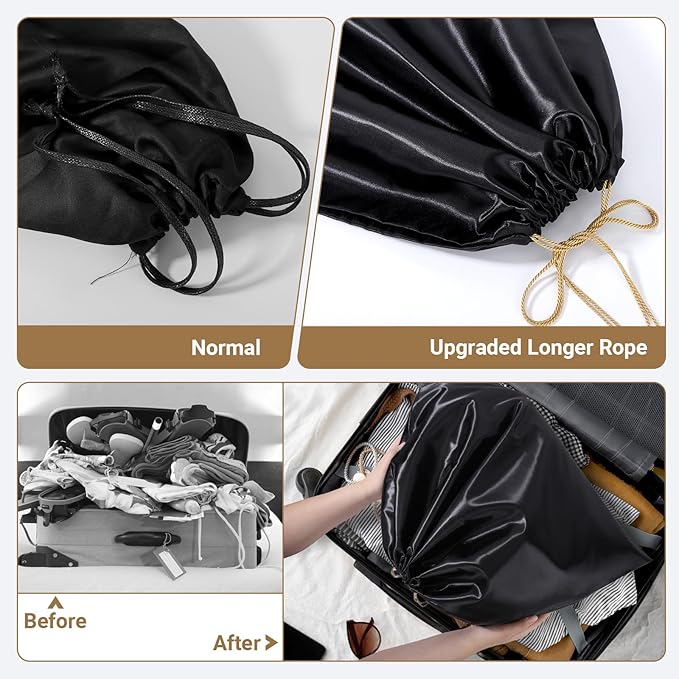 Ewen 23.6x19.6in Satin Dust Bags for Handbags, 7 Pack of Black Storage Bag for Shoes and Boots, Dustproof Silk Bags with Drawstring for Travel, Dust Cover Bag for Purse Clothing, Closet Organizers
