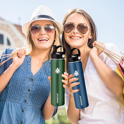 Insulated Water Bottle 32 oz with Straw, Stainless Steel Wide Mouth Water Bottle, Double Wall Vacuum Leak Proof with Straw Lid & Spout Lid for Sports or Office, Keep Cold or Hot Up to 24 Hrs