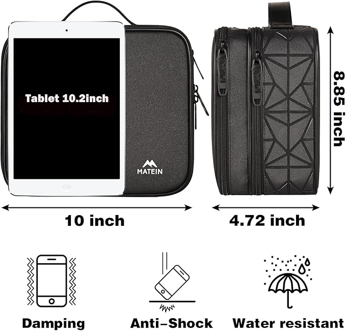 MATEIN Cable Organizer Bag, Waterproof Travel Electronic Storage, Shockproof Portable Double Layer Tech Bags Carrying Case for Cord, Earbuds, Charger, SD Card, DJ Gifts, Black