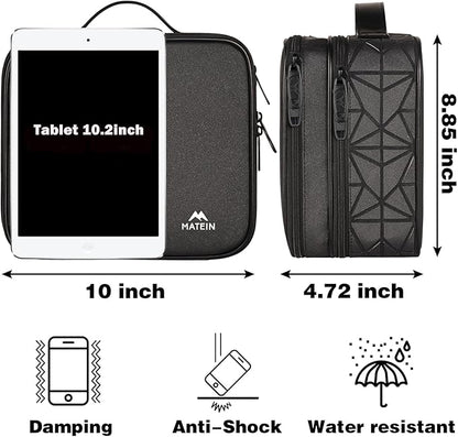 MATEIN Cable Organizer Bag, Waterproof Travel Electronic Storage, Shockproof Portable Double Layer Tech Bags Carrying Case for Cord, Earbuds, Charger, SD Card, DJ Gifts, Black