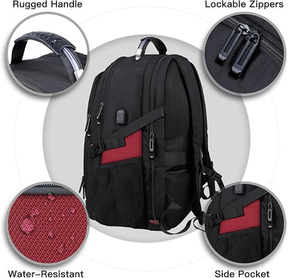 Extra Large Backpack, Travel Laptop Backpack, Sturdy TSA Water Resistant 17.3 Inch Carry on Backpacks with USB Port, Anti Theft Business Computer Backpacks Gifts for Men Women, Red
