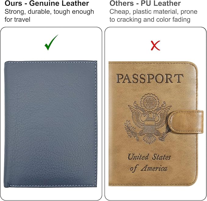 Grey RFID Genuine Leather Passport Wallet