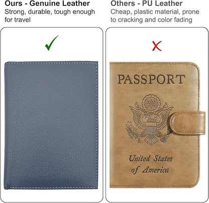 Grey RFID Genuine Leather Passport Wallet