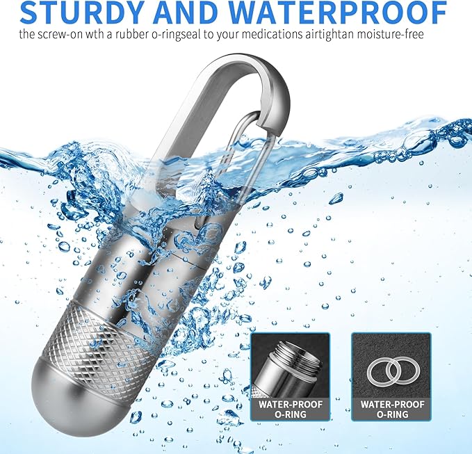 TISUR Small Titanium Pill Case, Keychain Pill Holder Travel Pill Box Container,Portable Pill Organizer Waterproof Metal Case Bottle (Gray Titanium Small - 1.06 inch)