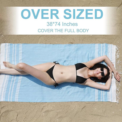 Genovega 6 Oversized Turkish Beach Bath Towel Set Bulk 74"x38" Extra Large Sand Free Quick Dry Swimming Camping Pool Clearance Towels Blanket Essentials Adult Multi LightGreen Rhombus
