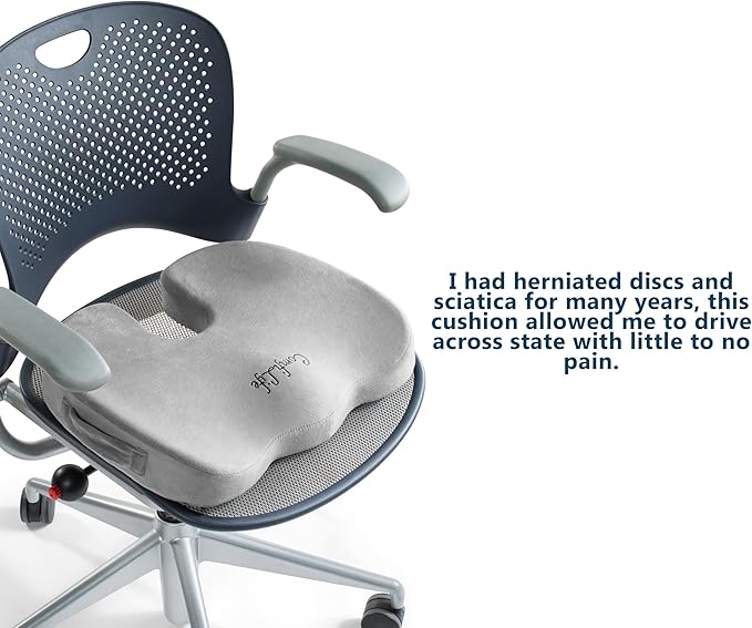ComfiLife Premium Comfort Seat Cushion - Non-Slip Orthopedic 100% Memory Foam Coccyx Cushion for Tailbone Pain - Cushion for Office Chair Car Seat - Back Pain & Sciatica Relief (Gray)