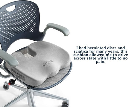 ComfiLife Premium Comfort Seat Cushion - Non-Slip Orthopedic 100% Memory Foam Coccyx Cushion for Tailbone Pain - Cushion for Office Chair Car Seat - Back Pain & Sciatica Relief (Gray)