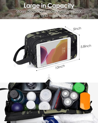 TACTICISM Toiletry Bag for Men - Dry Wet Separate Travel Toiletry Bag, Tactical Molle Dopp Kit for Men with Large Capacity, Water-Resistant Shaving Bag for Adult Women for Travel, Black Camo