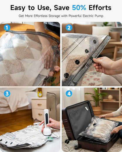 20 Pack Travel Vacuum Seal Bags with Rechargeable Electric Pump, 4 Sizes Space Saver Vacuum Storage Bags for Luggage and Suitcase, Compression Bags for Packing, Travel Vacuum Bags for Clothing