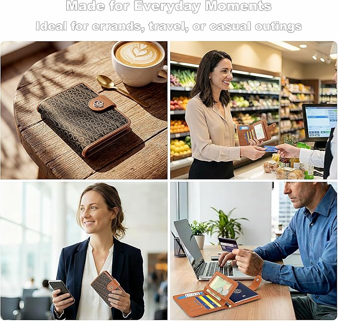 Passport Holder for Travel, RFID Blocking Leather Airtag Wallet for Women Men, Large Passport Cover Essentials Gift, Tickets, Cash, Photo, Sim Card Pen Slot - Brown