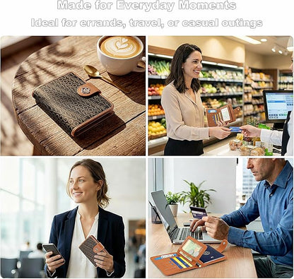 Passport Holder for Travel, RFID Blocking Leather Airtag Wallet for Women Men, Large Passport Cover Essentials Gift, Tickets, Cash, Photo, Sim Card Pen Slot - Brown