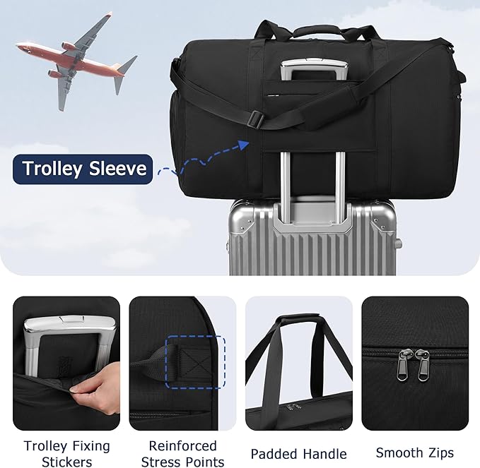 Large Foldable Duffle Bag for Travel, Lightweight Packable Duffel Bag for Traveling, Waterproof Weekender Bag for Women & Men with Shoe Compartment - 110L, 30" x 13.5" x 17"