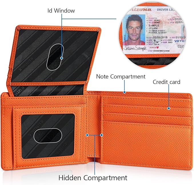 RUNBOX Wallet for Men Slim Rfid Leather 2 ID Window With Gift Box