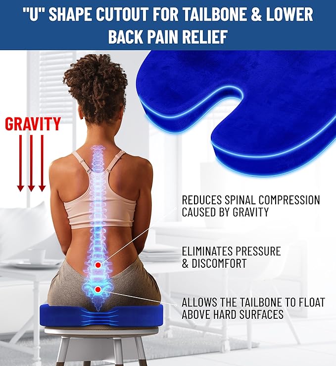 Everlasting Comfort Doctor Recommended Memory Foam Seat Cushion for Office Chairs & Car - Ergonomic Office Desk Accessories - Cushions for Tailbone Pain Relief, Sciatica & Back Support Pillow