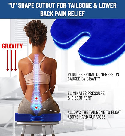 Everlasting Comfort Doctor Recommended Memory Foam Seat Cushion for Office Chairs & Car - Ergonomic Office Desk Accessories - Cushions for Tailbone Pain Relief, Sciatica & Back Support Pillow