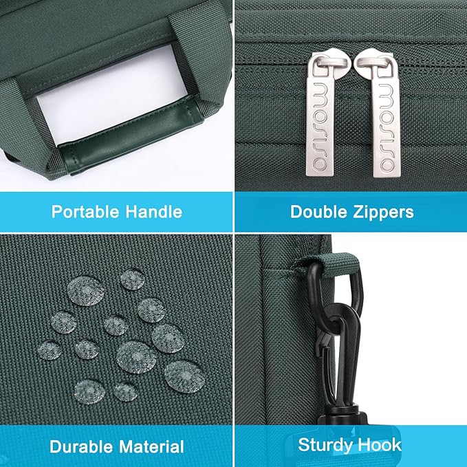 MOSISO Laptop Shoulder Bag 15.6 inch, 15-15.6 inch Computer Bag Compatible with MacBook Pro 16 inch, HP, Dell, Lenovo, Notebook with 2 Raised&1 Flapover&1 Horizontal Pocket&Handle&Belt, Emerald Green