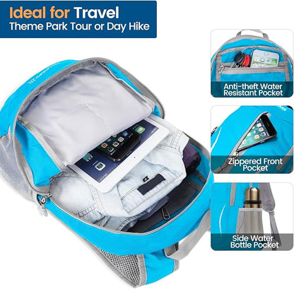 ZOMAKE Ultra Lightweight Packable Backpack 25L, Foldable Hiking Backpacks Water Resistant Small Folding Daypack for Travel(Light Blue)