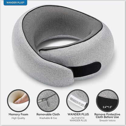 WANDER PLUS® 100% Pure Memory Foam Travel Neck Pillow Airplane Neck Support Ergonomic Design Best for Sleeping Plane Car Train Office Flight for Adults Max Sky Blue