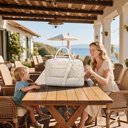 50L Large Travel Duffle Bag for Women, Weekender Overnight Bag W/Shoe Compartment+Wet Pocket+Toiletry Bag TSA Approved, Beige