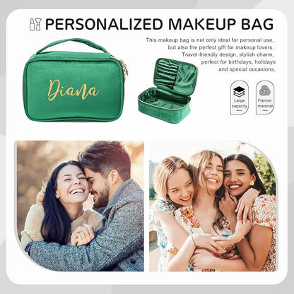 Personalized Name Makeup Bags - Monogrammed Gift for Women Girls Cosmetic Bag with Zipper Gift Ideal for Teen Girls Women Birthday Friend Mom (Green)