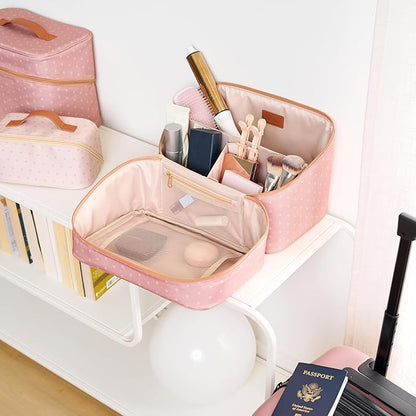 Erin Condren Large Organizer Case, Multi-Purpose Travel Case with Stylish Terracotta Asterisk Design, Removable Dividers and Sturdy Vegan Leather Handle, Carry Toiletries, Makeup, Jewelry and More