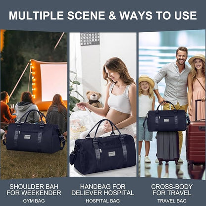Large Travel Duffel Bag, Sports Tote Gym Yoga Airplane Carry-on With Extra Shoe and Small Clear Makeup Bag, Overnight Crossbody for Men and Women Navyblue