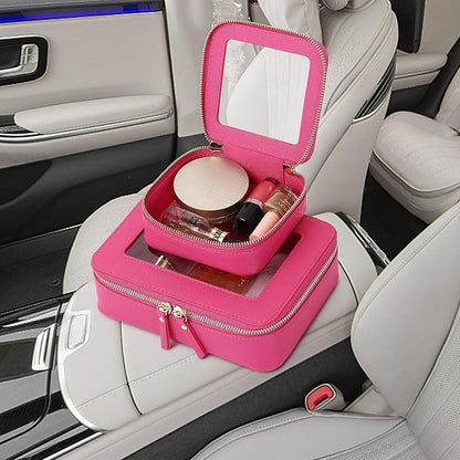Pinkmik Clear Makeup Bag Waterproof Travel Case for Cosmetics and Toiletries Women's Purse Organizer and Clear Car Bag with Zipper (X/Fuxia, M+MINI)