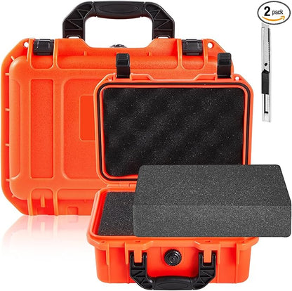 1 Pcs 11.3 x 8.7 x 4.2 Inch Waterproof Hard Case with DIY Customizable Foam Insert Portable Protective Case with Knife for Camera Drones Equipments Tools Test Instruments (Reddish Orange)