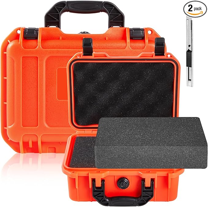 1 Pcs 14.3 x 11.4 x 4.5 Inch Waterproof Hard Case with DIY Customizable Foam Insert Portable Protective Case with Knife for Camera Drones Equipments Tools Test Instruments (Reddish Orange)