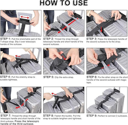 Vigorport Luggage Straps, Straps for Suitcase, 1.5”Width Add A Bag Stretchable Attachment Accessories for Connect Your 3 Luggage Together (Black, 1.5" Width)