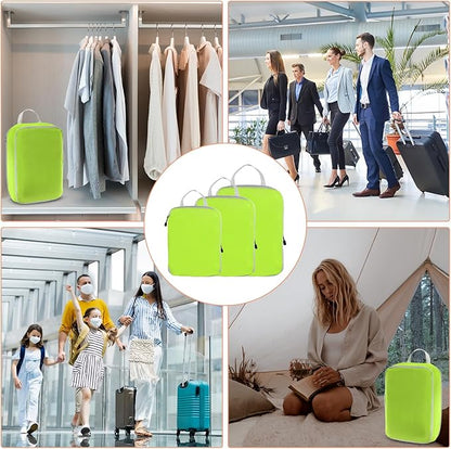 PATIKIL Compression Packing Cube for Travel, 3 Set Waterproof Nylon Luggage Organizer Bags Lightweight Compression Cube for Outdoor Suitcases Backpack, Green