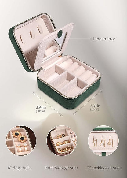 S.Leaf Travel Jewelry Organizer Boxes for Women Small Portable Necklace Earrings Bracelet Rings Travel Case Best Friend Birthday Gifts for Women Trendy (08_Suede_Touch_Emerald)