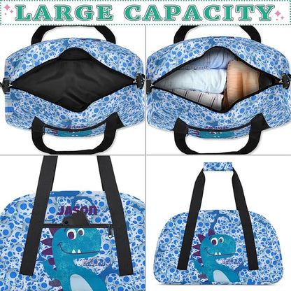 Personalized Duffel Bag for Kids Girls Boys, Dinosaur Custom Name Gym Bag Overnight with Padded Handles Carry On Weekend Sports Travel Bag for School Practice Gymnastics Ballet