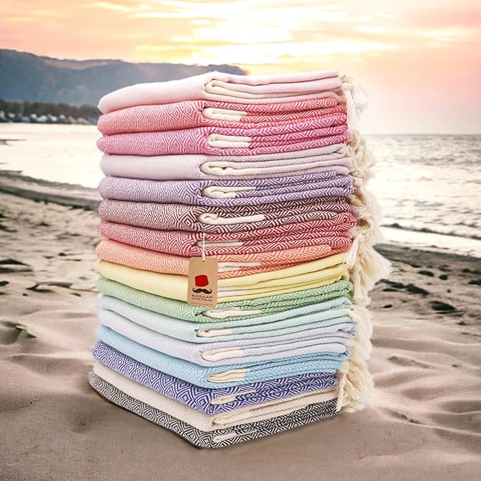 Bazaar Anatolia Turkish Beach Towel – 100% Cotton, Quick Dry, Sand Free Towel for Bathroom, Camping, Travel, Lavender – Oversized 71x39 Inches – Diamond Lilac