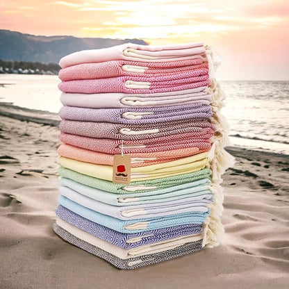 Bazaar Anatolia Turkish Beach Towel – 100% Cotton, Quick Dry, Sand Free Towel for Bathroom, Camping, Travel, Peach – Oversized 71x39 Inches – Diamond Coral