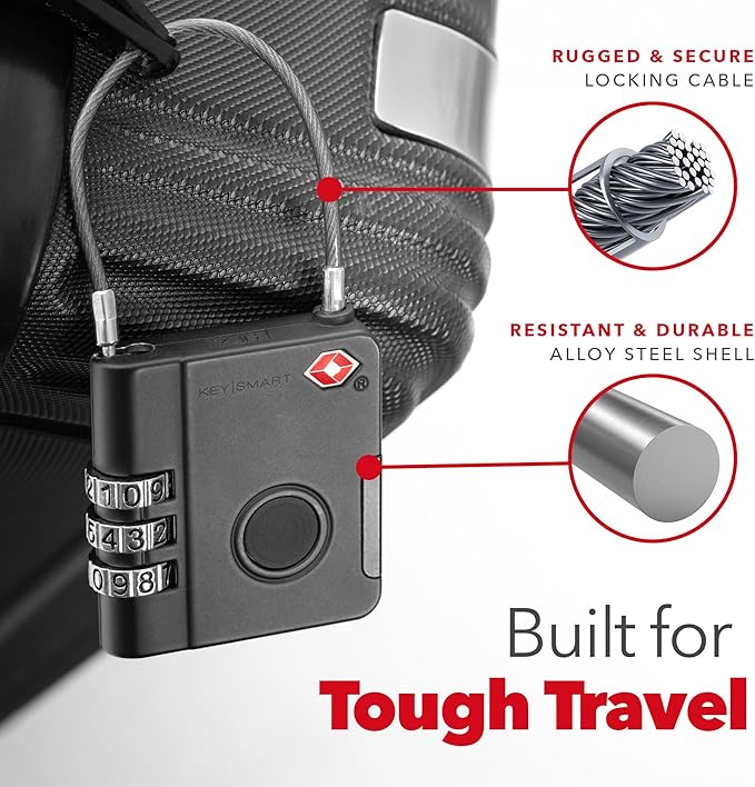 KeySmart SmartLock Tracking Luggage Locks, TSA Locks for Luggage, GPS Tracker, Combination Lock Compatible with Apple Find My App, Best Travel Essentials, Replaceable Non-Rechargeable Battery (5 Pack)