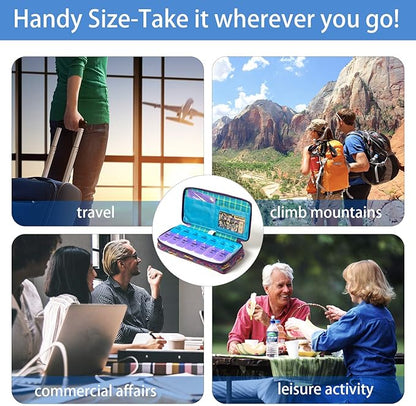 Weekly Pill Organizer 2 Times a Day, Zumd Pill Box 7 Day with Cute Quilted Fabric Zipper Case, Travel Pill Case Am Pm for Vitamin Medicine Organizer