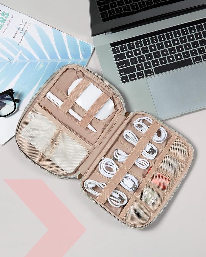 BAGSMART Electronics Organizer Case - Travel Accessories for Women, Cord Organizer for Phone, SD Card, Beige