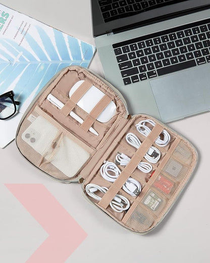 BAGSMART Electronics Organizer Case - Travel Accessories for Women, Cord Organizer for Phone, SD Card, Beige