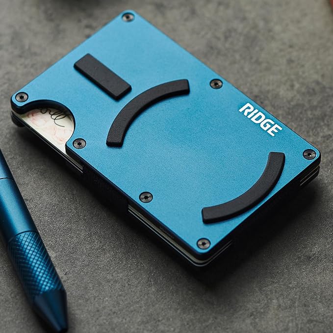 Ridge Wallets for Men Compatible with Magsafe - Slim Minimalist Compact Wallet and Card Holder, RFID Protected Front Pocket Wallets for Men with Integrated Cash Strap (Alpine Navy)