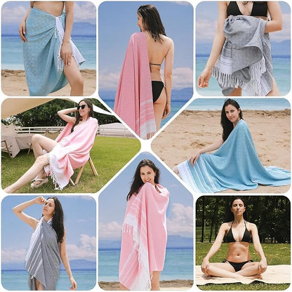 Genovega 6 Packs Oversized Turkish Beach Bath Towel Set Bulk 74"x38" Extra Large Sand Free Quick Dry Swim Camping Pool Clearance Towels Travel Blanket Adult Essentials Multi Stripe