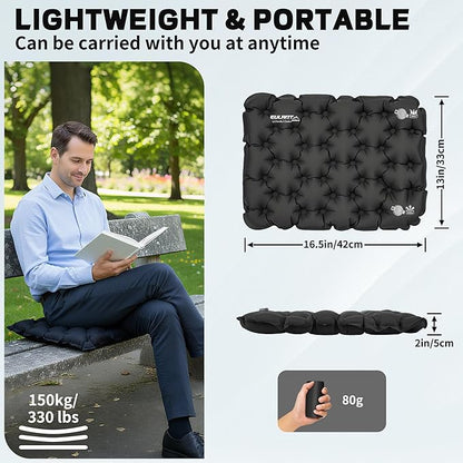 EULANT Inflatable Seat Cushion Lightweight Compact Stadium Seat Pad Camping Travel Air Seat Cushion for Airplane Hiking Bleachers Office Home Sports Events(Black)