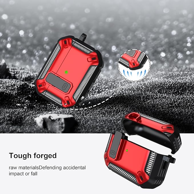 RFUNGUANGO for AirPods Pro 2nd Generation Case Cover with Cleaner Kit, Military Hard Shell Protective Armor with Lock for AirPod Gen 2 Charging Case2023, 2022, Front LED Visible,Red